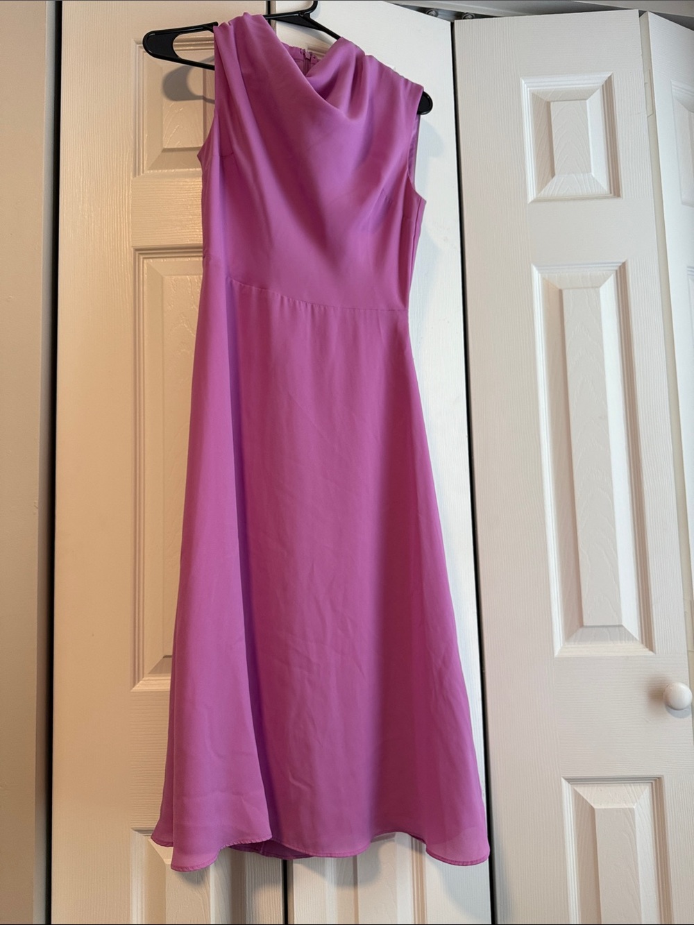 Anne Taylor Sleeveless Cowl Neck A-Line Dress in Magenta